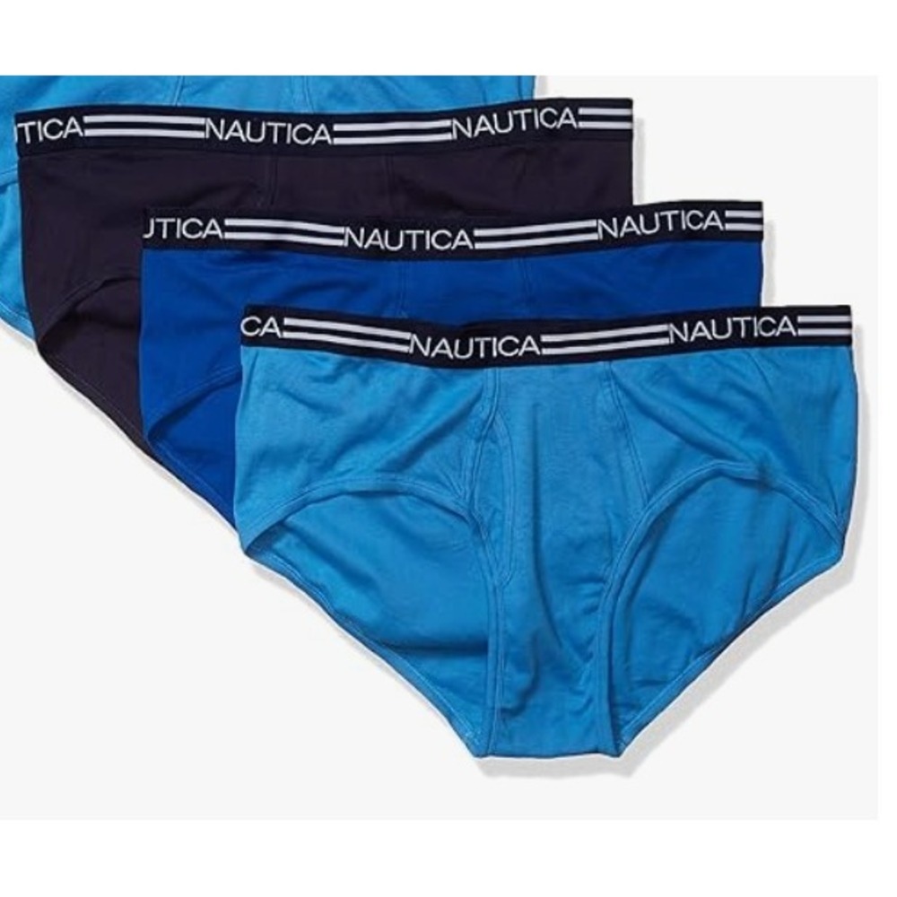 Nautica Fly-Front Briefs 3 PACK Navy Royal Blue Mens L NEW 36-38